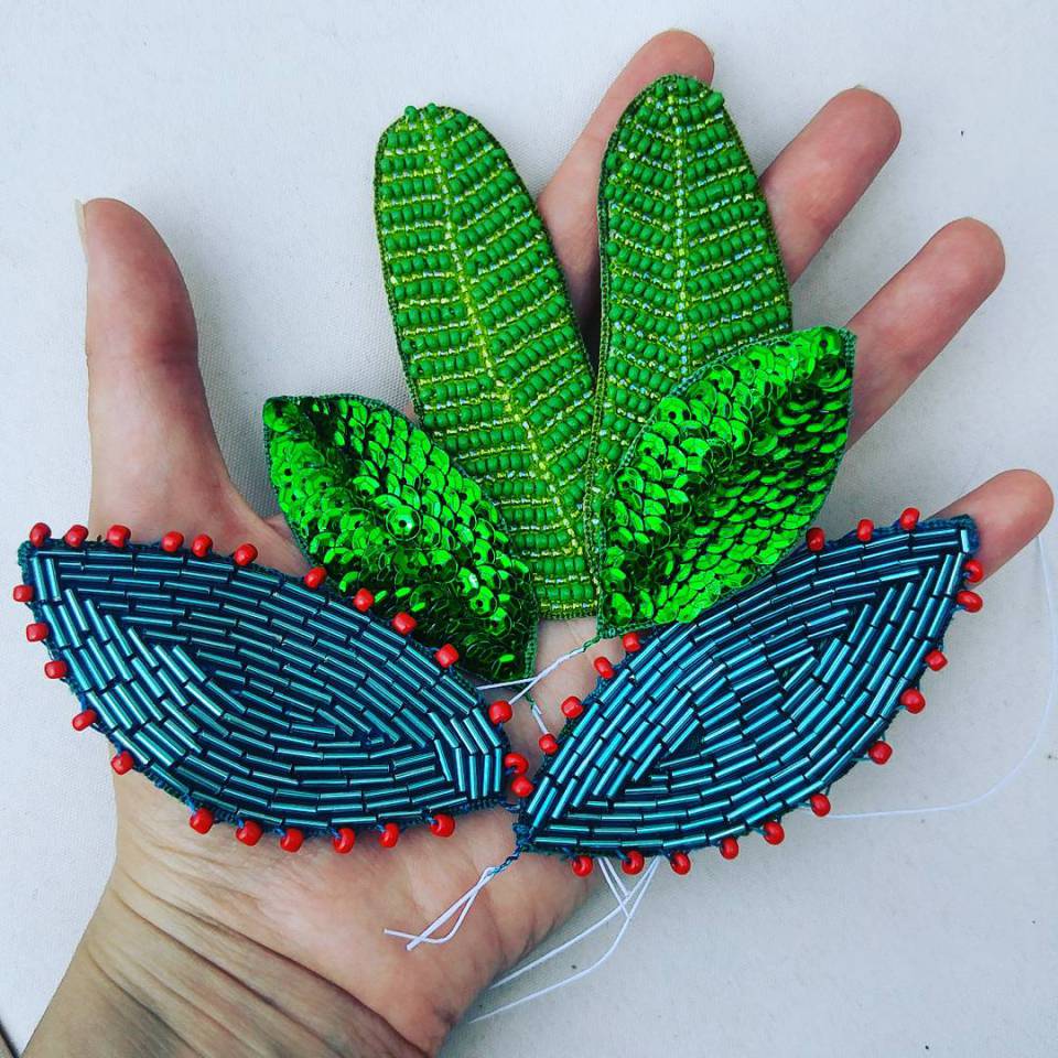 agave and cocoa leaves embroidery by katie tume